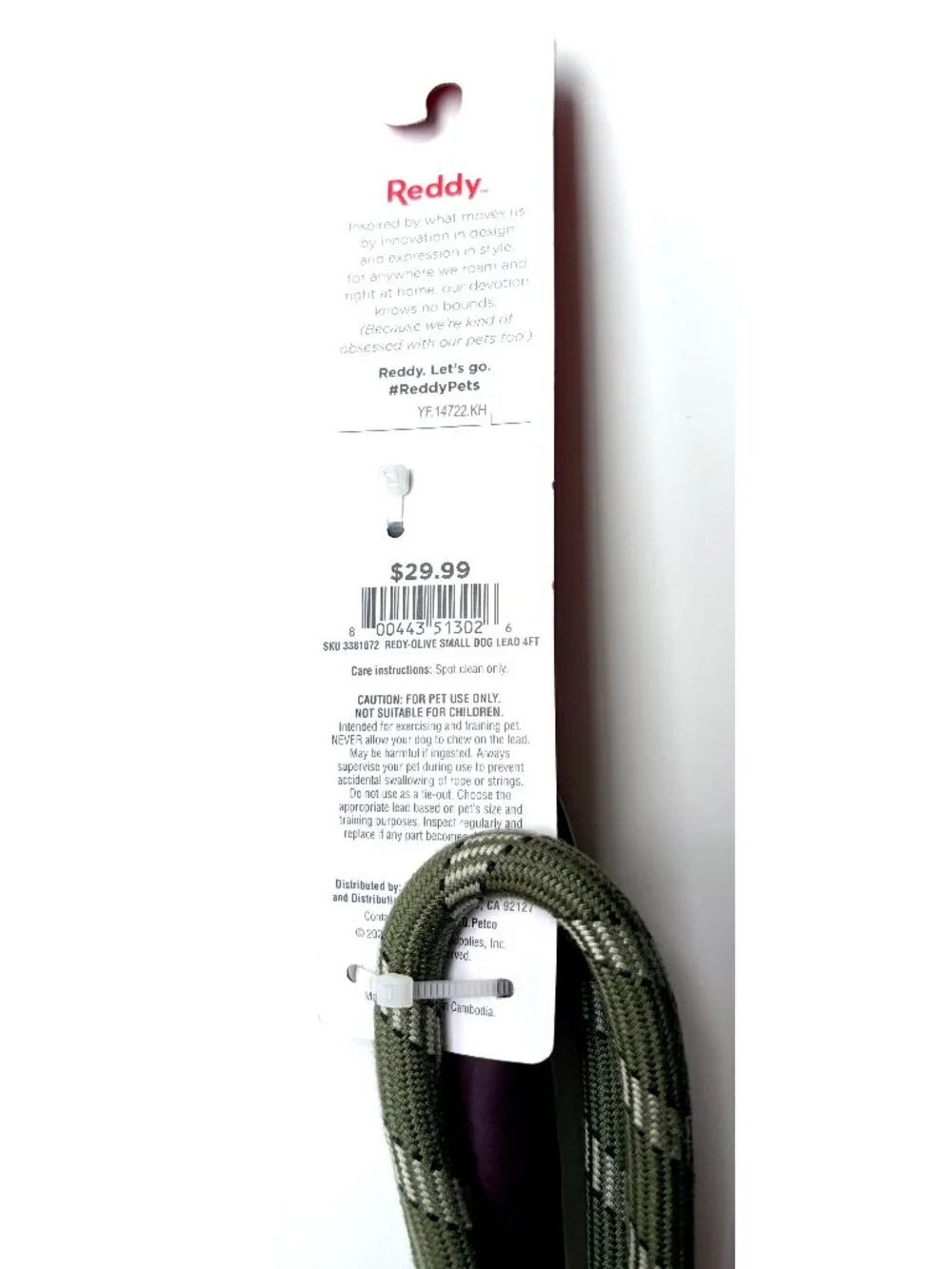 New Reddy Olive Rope Small Dog Leash Lead 4 ft Leather Strong Durable